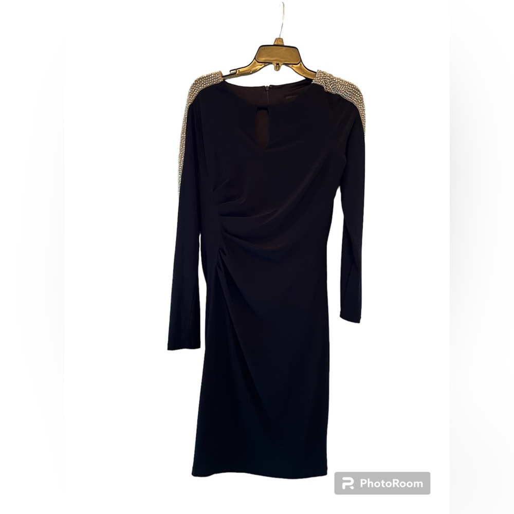 Xscape Midi Beading and Rusching Black Dress Size 12